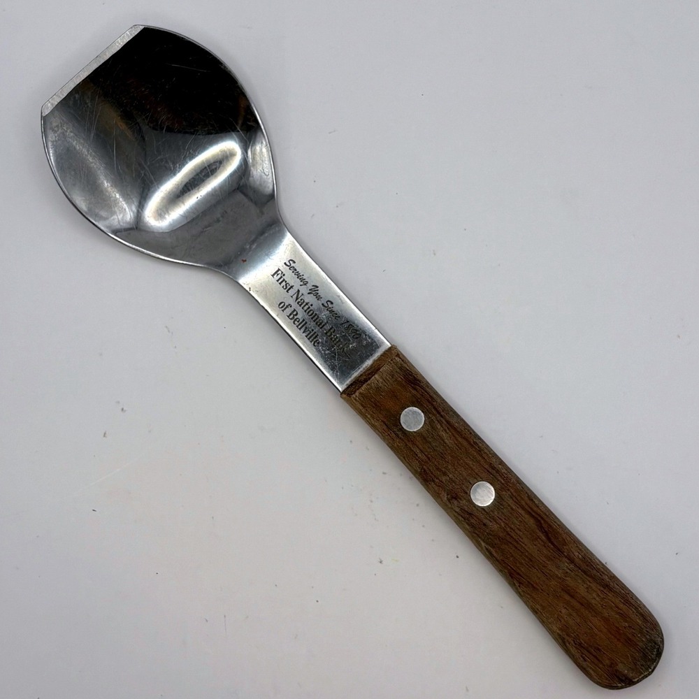 Vtg First National Bank Bellville TX Advertising Ice Cream Spade Scoop Vernco